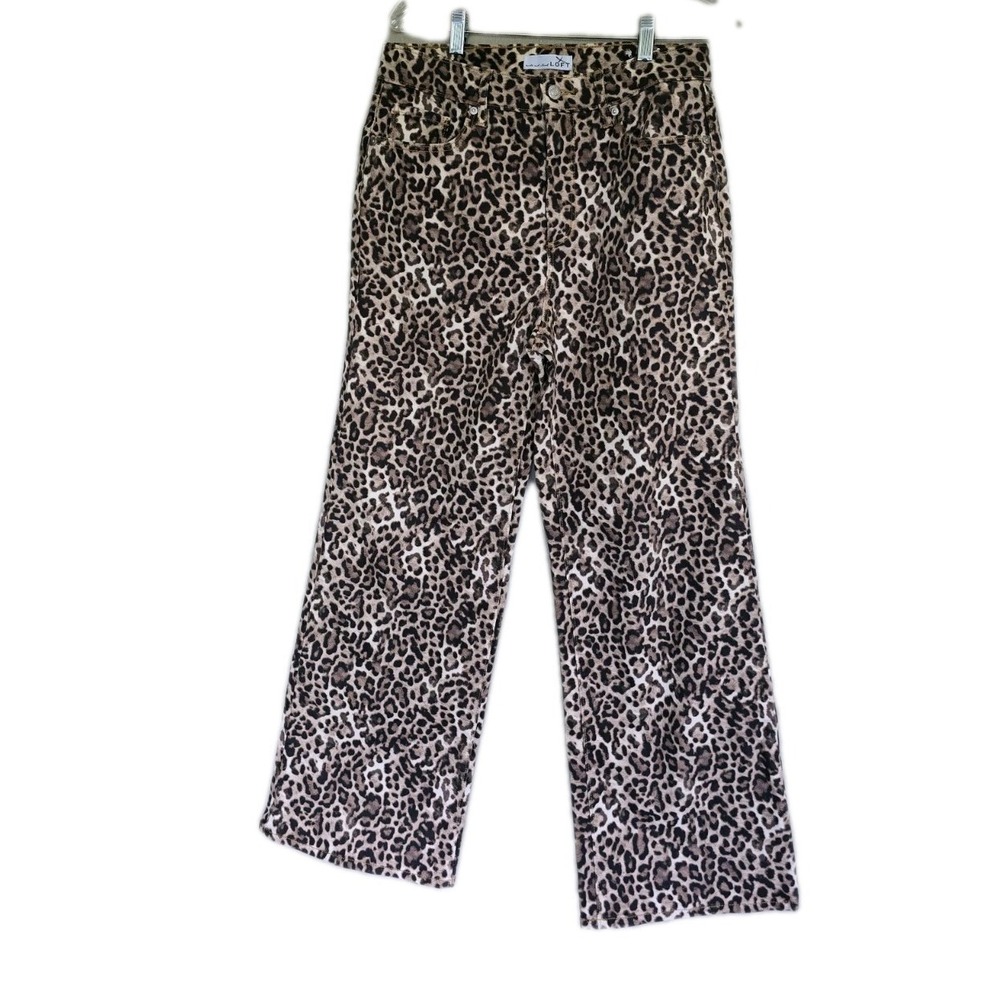 Loft High-Rise Wide-Leg Leopard Print Jeans Women's 6/28R Animal Print